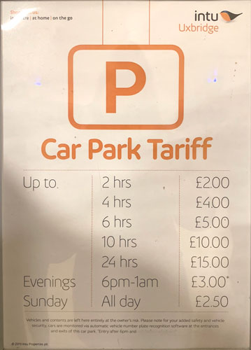 intu parking charges and tariffs